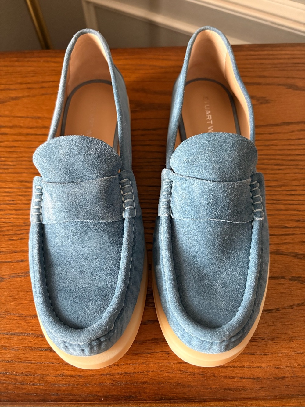 Stuart Weitzman Suede Penny Loafers in Dusty Blue